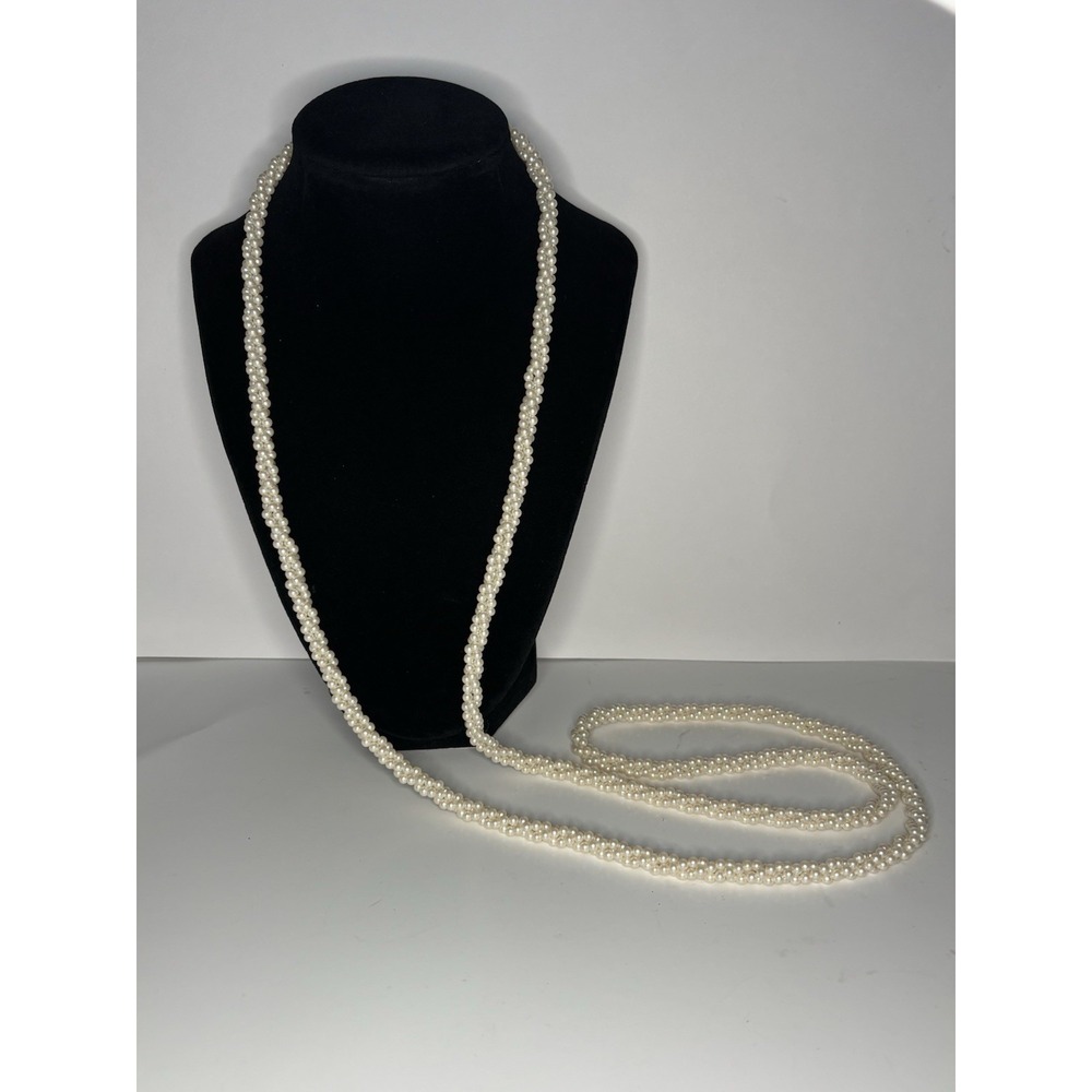 Vintage Flapper Pearl 50" Faux Twisted  Necklace Opera Length